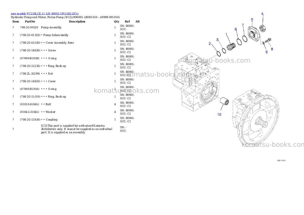 Komatsu PC210LCE-11 S/N 80001-UP Parts catalog cover Page 10 Komatsu PC210LCE-11 S/N 80001-UP Parts catalog cover Page 10