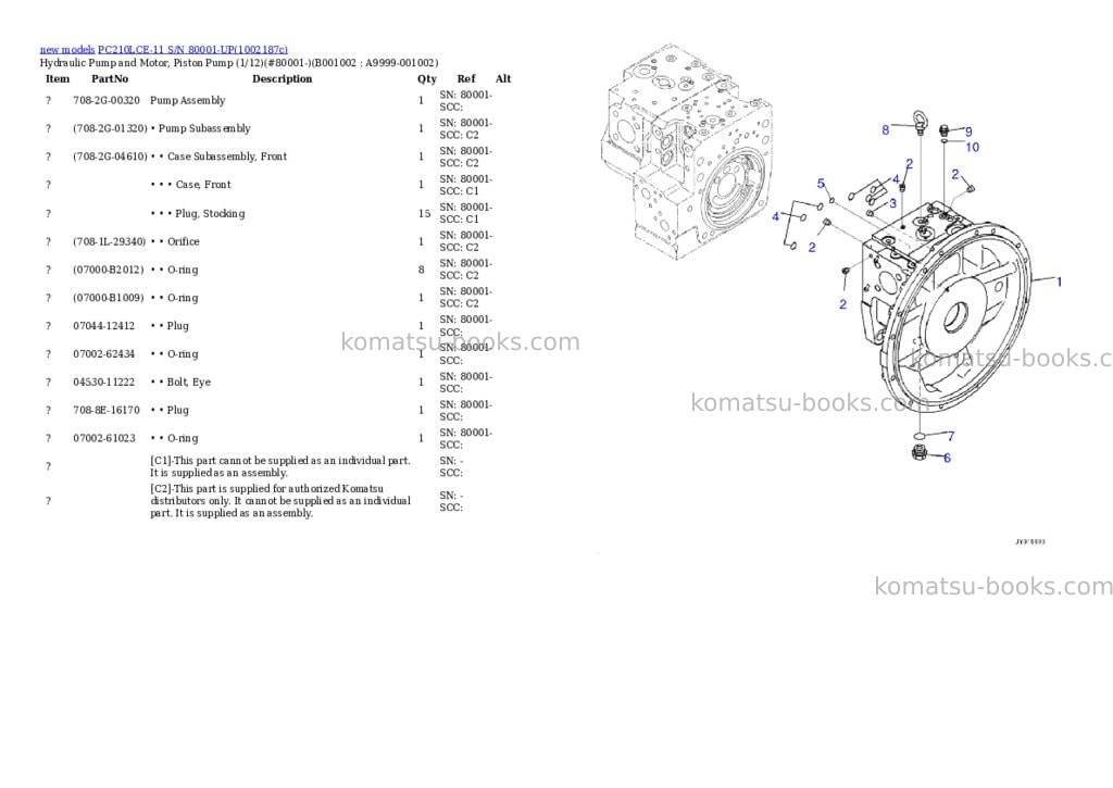 Komatsu PC210LCE-11 S/N 80001-UP Parts catalog cover Page 2 Komatsu PC210LCE-11 S/N 80001-UP Parts catalog cover Page 2