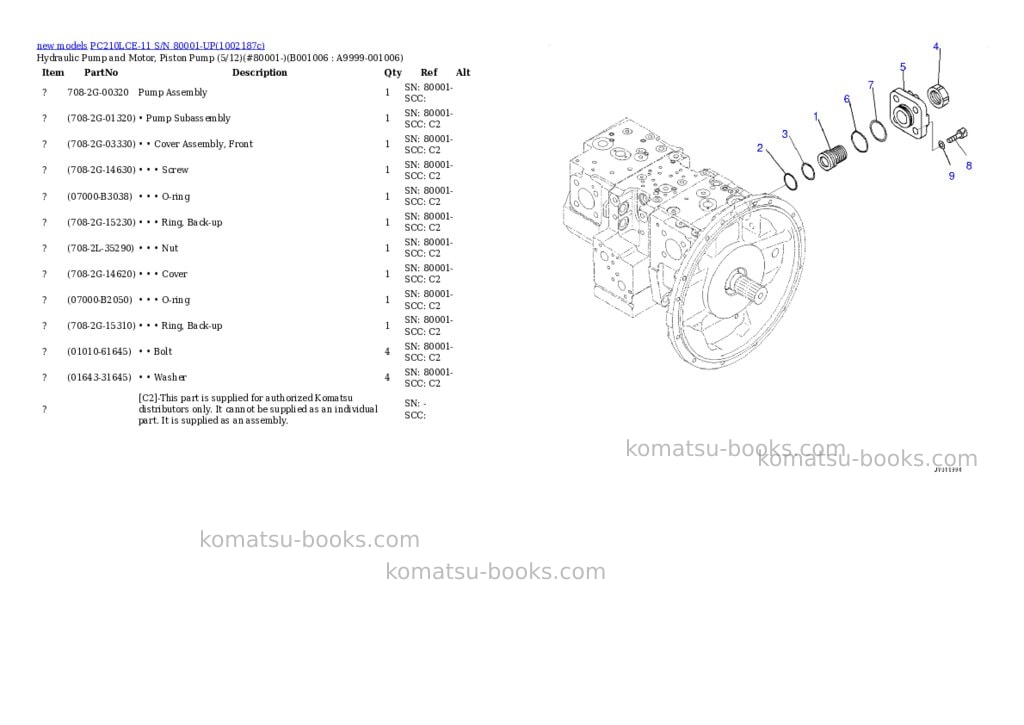 Komatsu PC210LCE-11 S/N 80001-UP Parts catalog cover Page 6 Komatsu PC210LCE-11 S/N 80001-UP Parts catalog cover Page 6