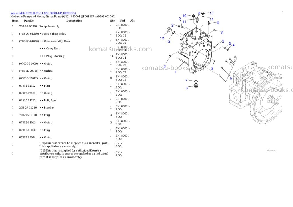Komatsu PC210LCE-11 S/N 80001-UP Parts catalog cover Page 7 Komatsu PC210LCE-11 S/N 80001-UP Parts catalog cover Page 7