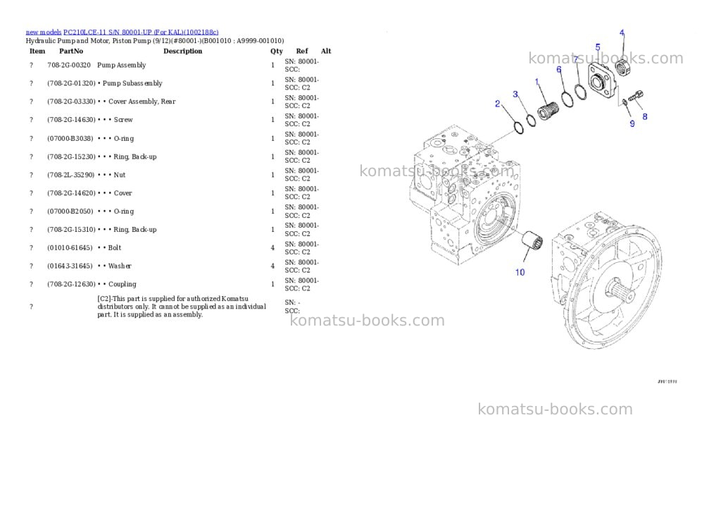 Komatsu PC210LCE-11 S/N 80001-UP (For KAL) Parts catalog cover Page 10