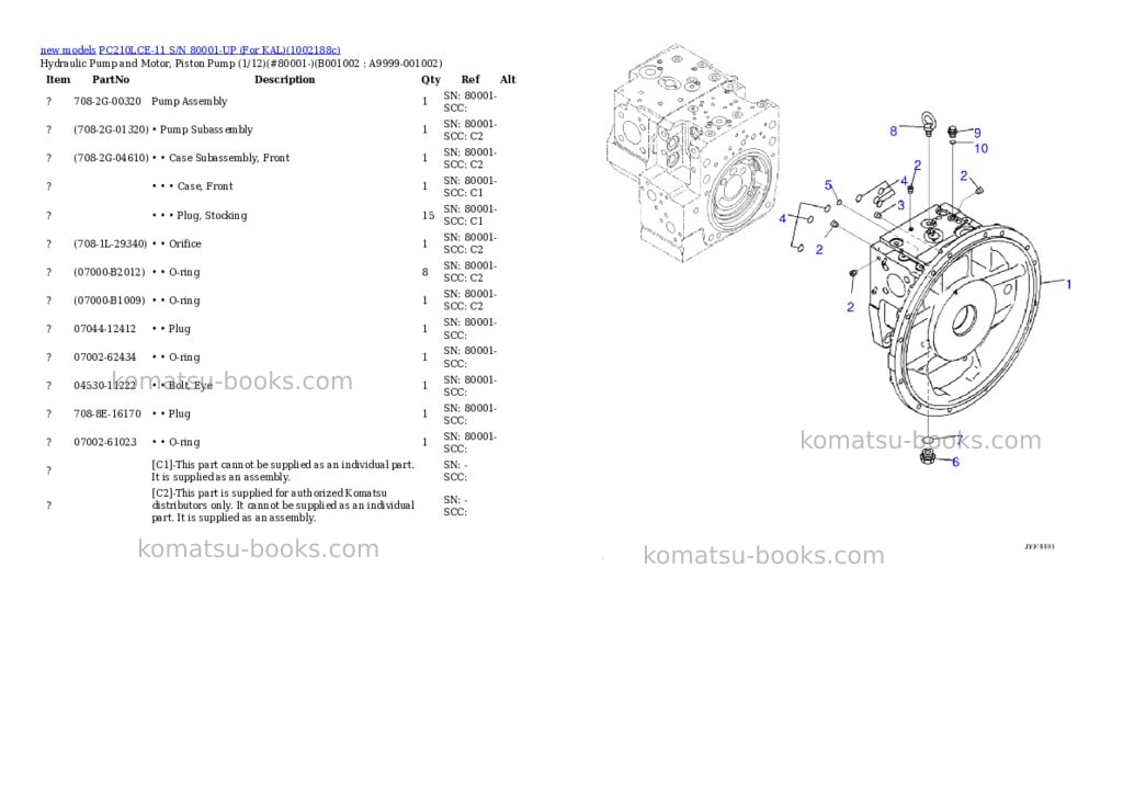 Komatsu PC210LCE-11 S/N 80001-UP (For KAL) Parts catalog cover Page 2