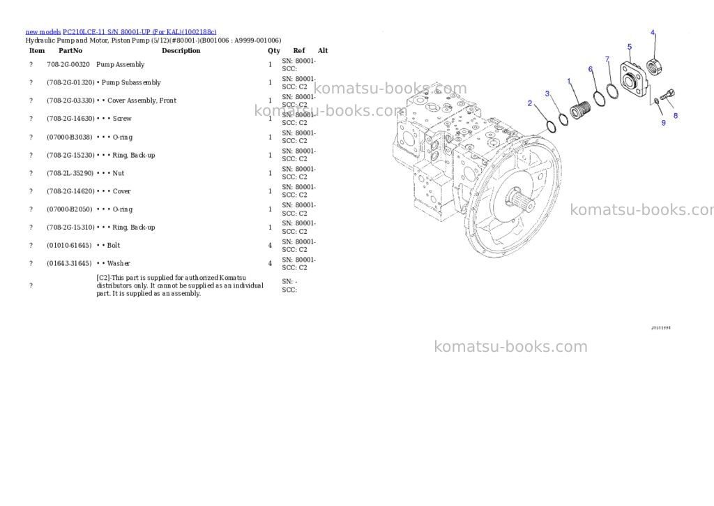 Komatsu PC210LCE-11 S/N 80001-UP (For KAL) Parts catalog cover Page 6