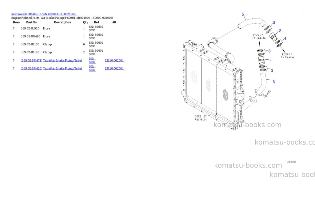 Komatsu HD465-10 S/N 60001-UP Parts catalog cover Page 6 Komatsu HD465-10 S/N 60001-UP Parts catalog cover Page 6
