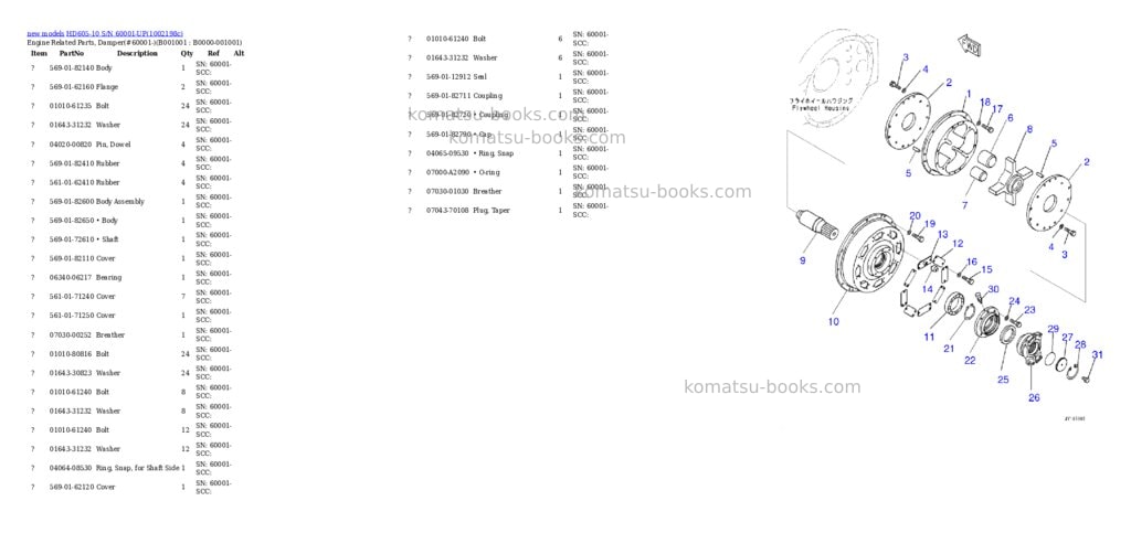 Komatsu HD605-10 S/N 60001-UP Parts catalog cover