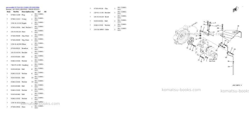 Komatsu PC70-8 S/N C10001-UP Parts catalog cover Page 3 Komatsu PC70-8 S/N C10001-UP Parts catalog cover Page 3