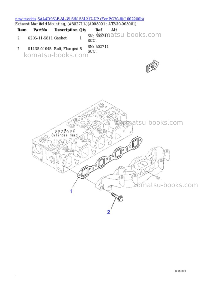 Komatsu SAA4D95LE-5L-W S/N 531217-UP (For PC70-8) Parts catalog cover Page 10