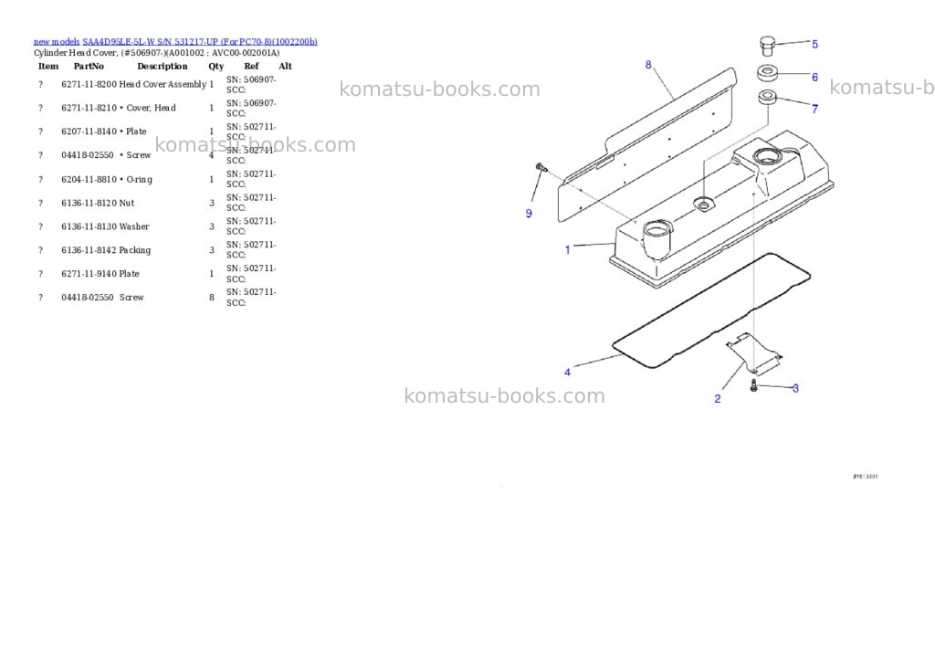 Komatsu SAA4D95LE-5L-W S/N 531217-UP (For PC70-8) Parts catalog cover Page 2