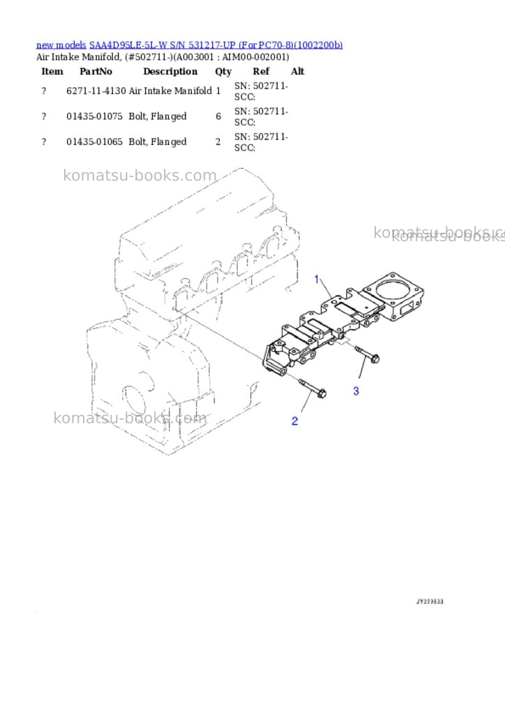 Komatsu SAA4D95LE-5L-W S/N 531217-UP (For PC70-8) Parts catalog cover Page 5