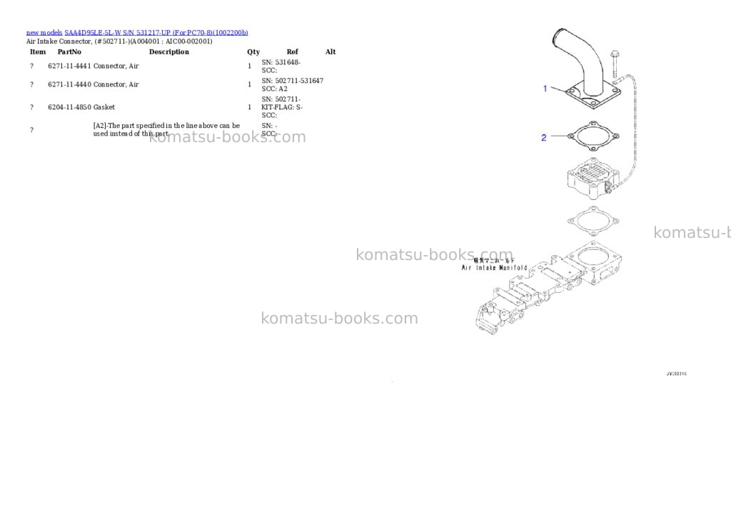 Komatsu SAA4D95LE-5L-W S/N 531217-UP (For PC70-8) Parts catalog cover Page 6