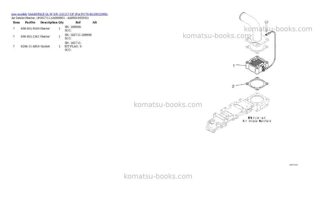 Komatsu SAA4D95LE-5L-W S/N 531217-UP (For PC70-8) Parts catalog cover Page 8