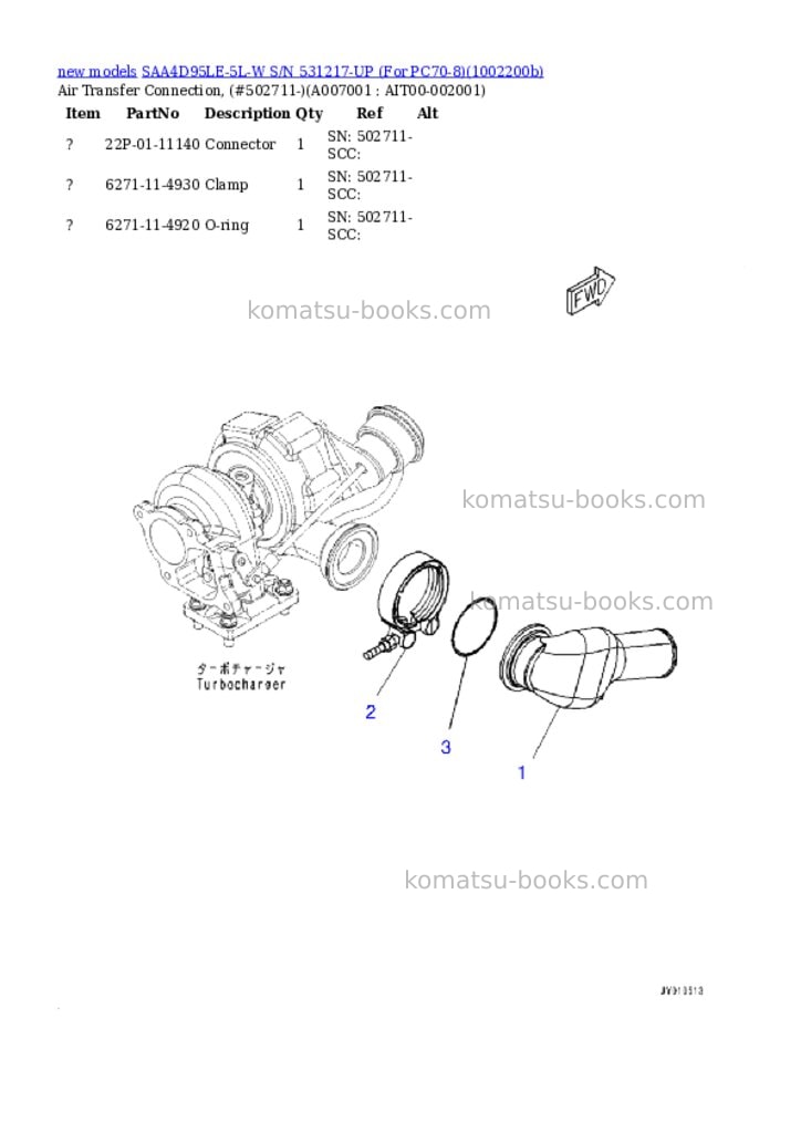 Komatsu SAA4D95LE-5L-W S/N 531217-UP (For PC70-8) Parts catalog cover Page 9