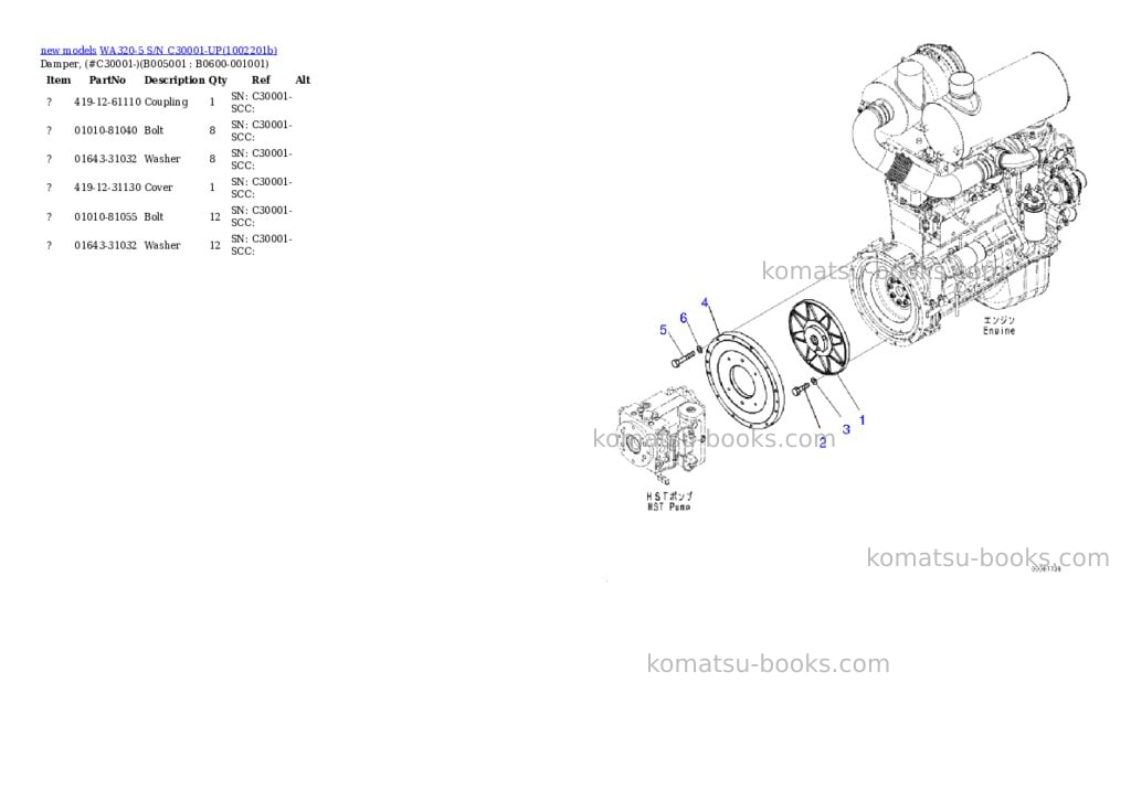 Komatsu WA320-5 S/N C30001-UP Parts catalog cover Page 6