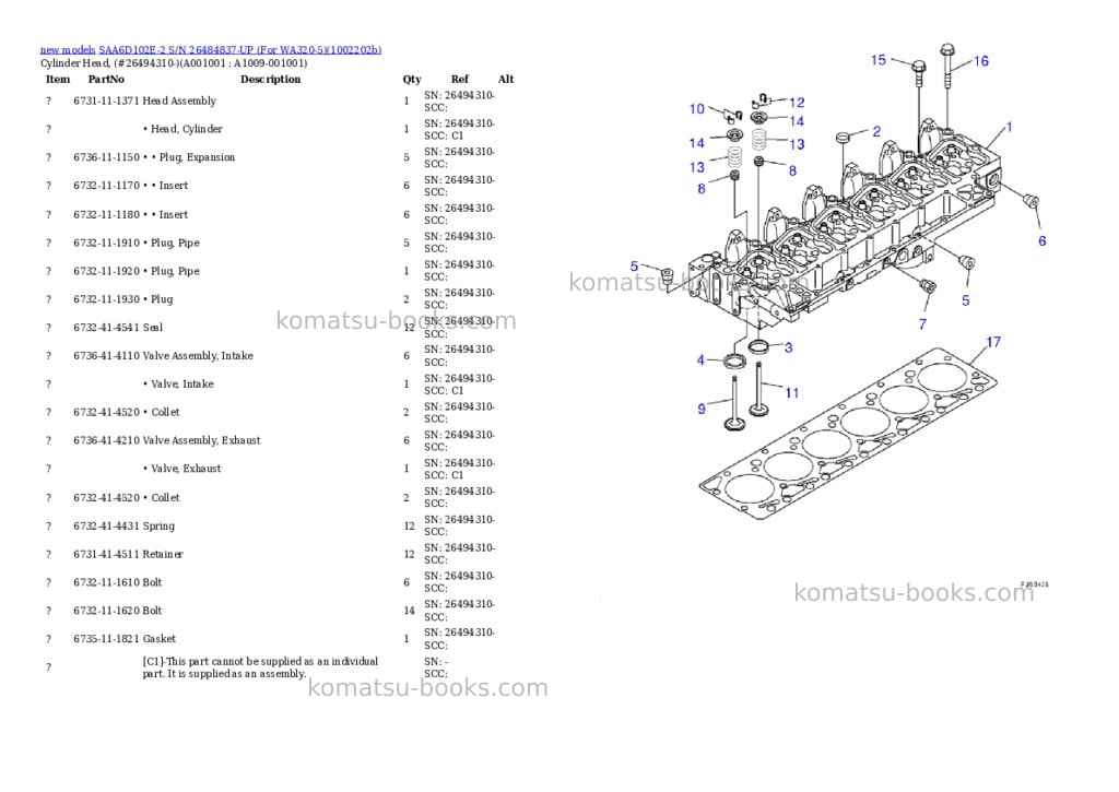Komatsu SAA6D102E-2 S/N 26484837-UP (For WA320-5) Parts catalog cover