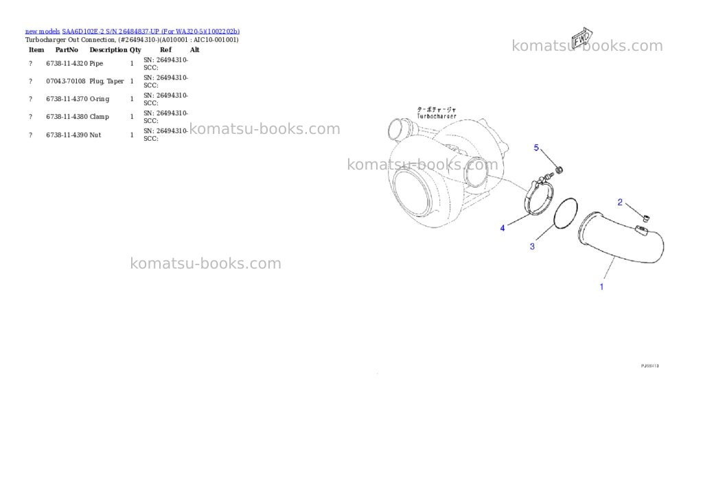 Komatsu SAA6D102E-2 S/N 26484837-UP (For WA320-5) Parts catalog cover Page 10