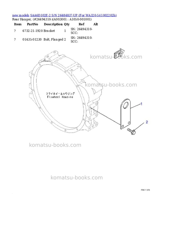 Komatsu SAA6D102E-2 S/N 26484837-UP (For WA320-5) Parts catalog cover Page 3