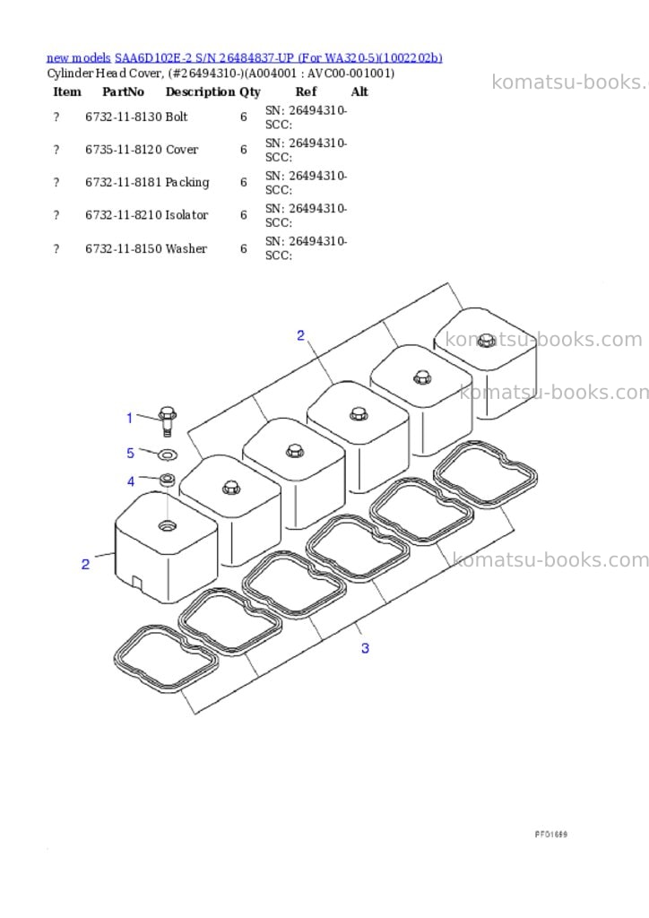 Komatsu SAA6D102E-2 S/N 26484837-UP (For WA320-5) Parts catalog cover Page 4