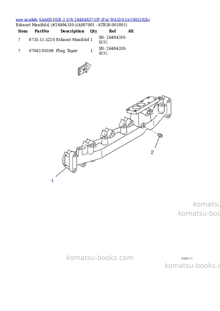 Komatsu SAA6D102E-2 S/N 26484837-UP (For WA320-5) Parts catalog cover Page 7
