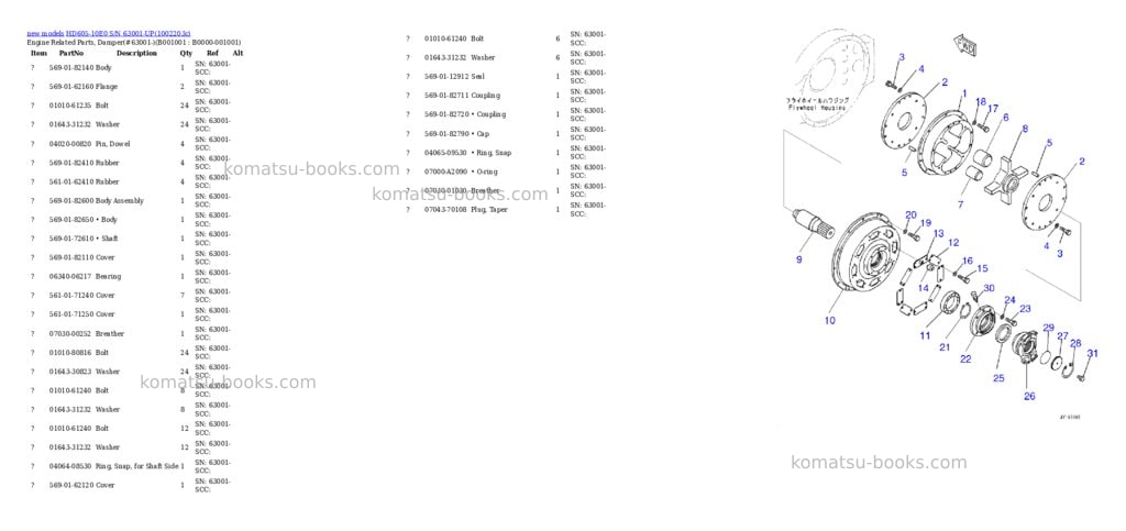Komatsu HD605-10E0 S/N 63001-UP Parts catalog cover