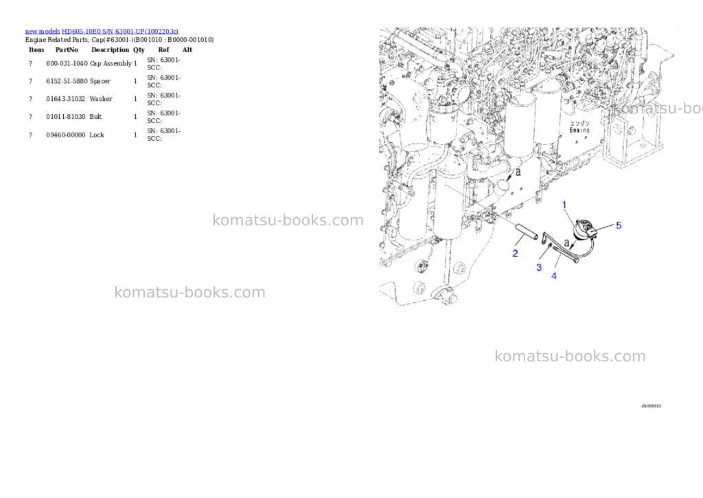 Komatsu HD605-10E0 S/N 63001-UP Parts catalog cover Page 10