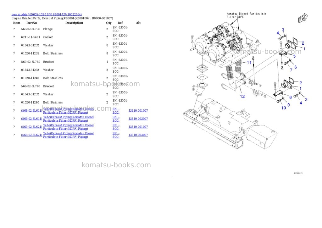 Komatsu HD605-10E0 S/N 63001-UP Parts catalog cover Page 7