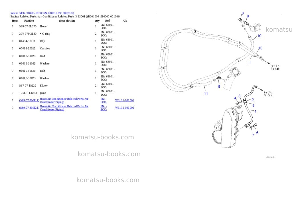 Komatsu HD605-10E0 S/N 63001-UP Parts catalog cover Page 9