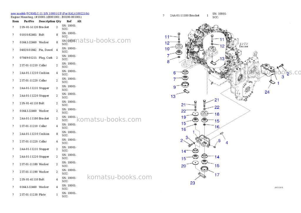 Komatsu PC950LC-11 S/N 10001-UP (For KAL) Parts catalog cover