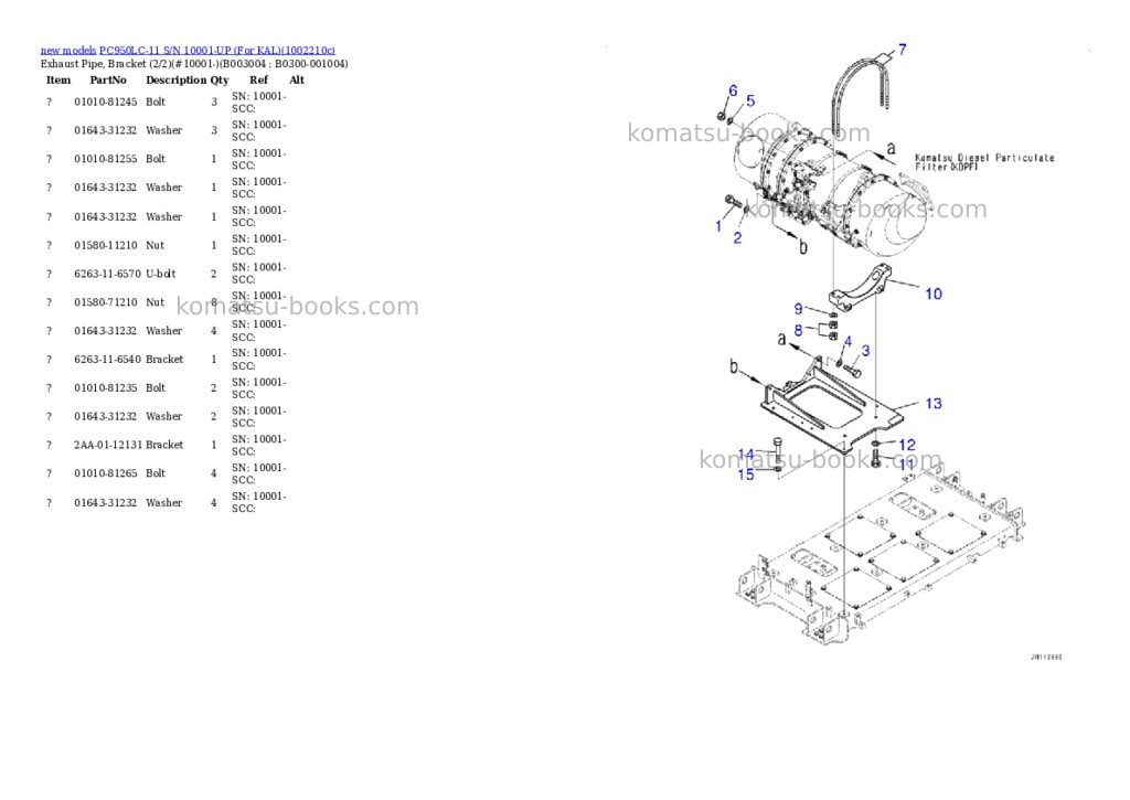 Komatsu PC950LC-11 S/N 10001-UP (For KAL) Parts catalog cover Page 10