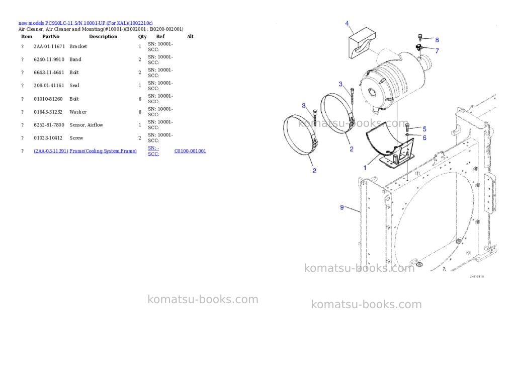 Komatsu PC950LC-11 S/N 10001-UP (For KAL) Parts catalog cover Page 2