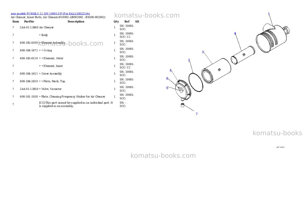 Komatsu PC950LC-11 S/N 10001-UP (For KAL) Parts catalog cover Page 3