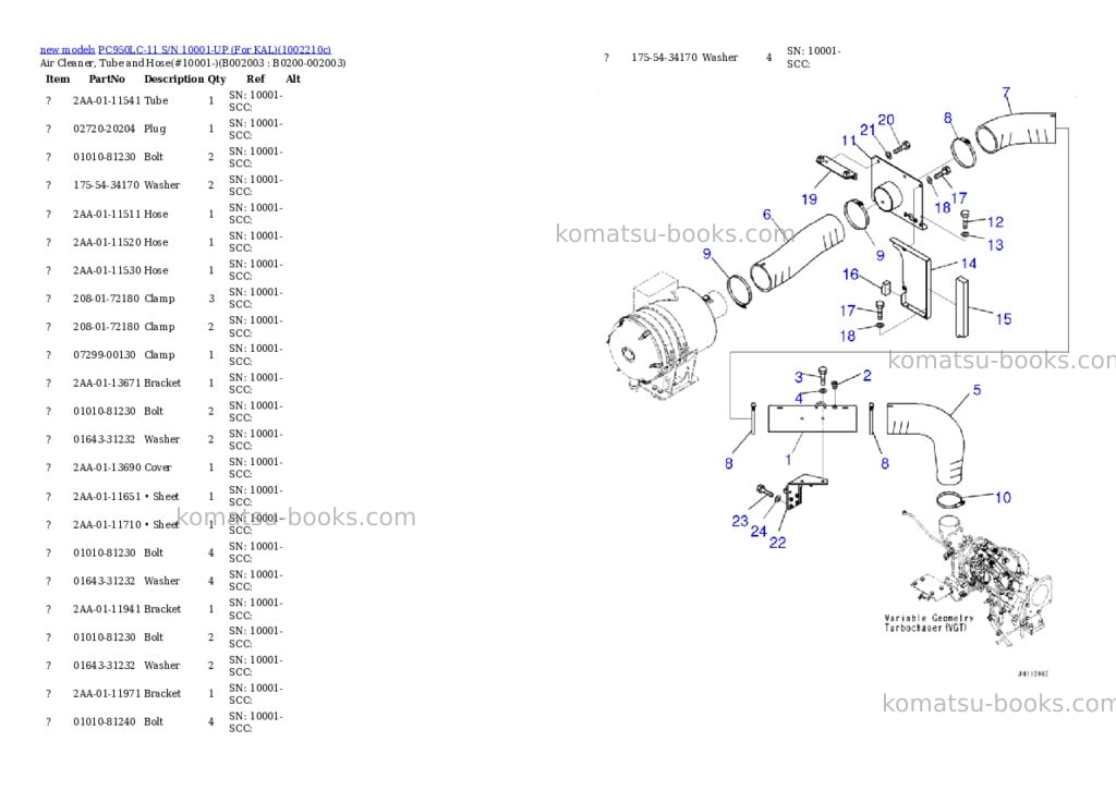 Komatsu PC950LC-11 S/N 10001-UP (For KAL) Parts catalog cover Page 4