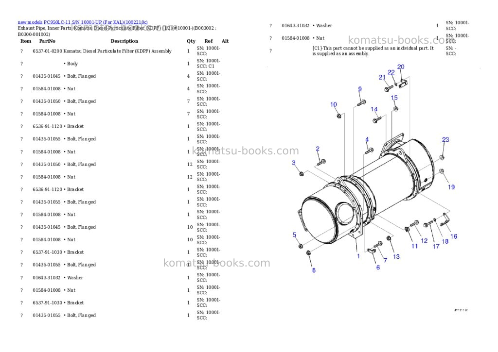 Komatsu PC950LC-11 S/N 10001-UP (For KAL) Parts catalog cover Page 8