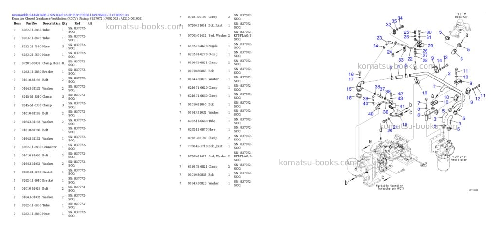 Komatsu SAA6D140E-7 S/N 837072-UP (For PC950-11/PC950LC-11) Parts catalog cover Page 4 Komatsu SAA6D140E-7 S/N 837072-UP (For PC950-11/PC950LC-11) Parts catalog cover Page 4