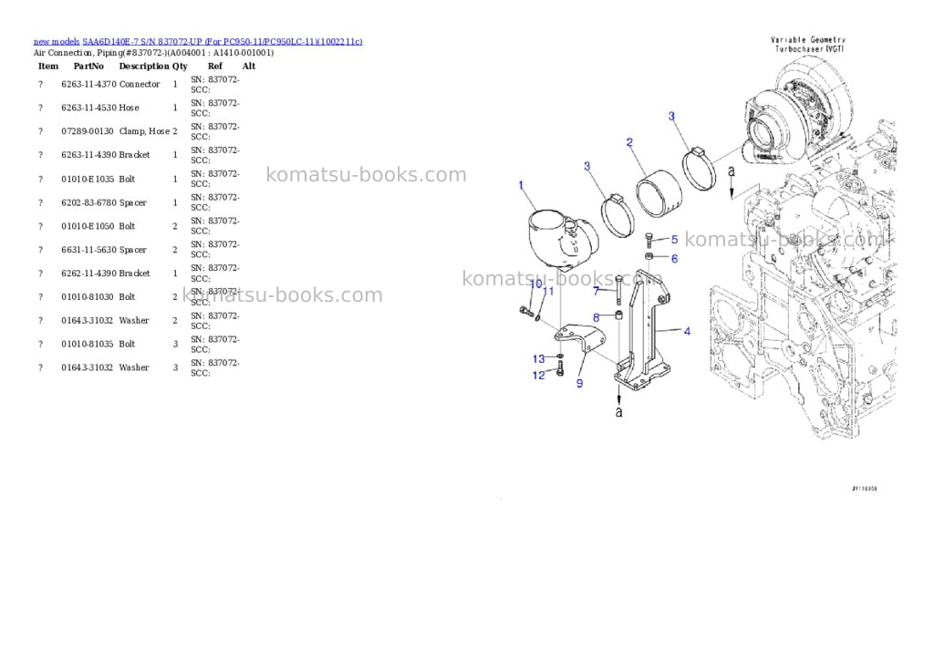 Komatsu SAA6D140E-7 S/N 837072-UP (For PC950-11/PC950LC-11) Parts catalog cover Page 7 Komatsu SAA6D140E-7 S/N 837072-UP (For PC950-11/PC950LC-11) Parts catalog cover Page 7