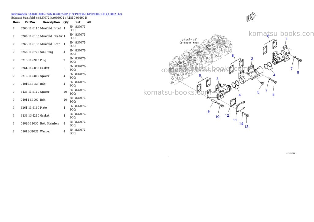 Komatsu SAA6D140E-7 S/N 837072-UP (For PC950-11/PC950LC-11) Parts catalog cover Page 9 Komatsu SAA6D140E-7 S/N 837072-UP (For PC950-11/PC950LC-11) Parts catalog cover Page 9