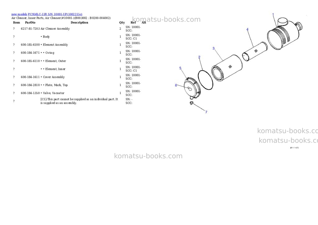 Komatsu PC950LC-11R S/N 10001-UP Parts catalog cover Page 10 Komatsu PC950LC-11R S/N 10001-UP Parts catalog cover Page 10