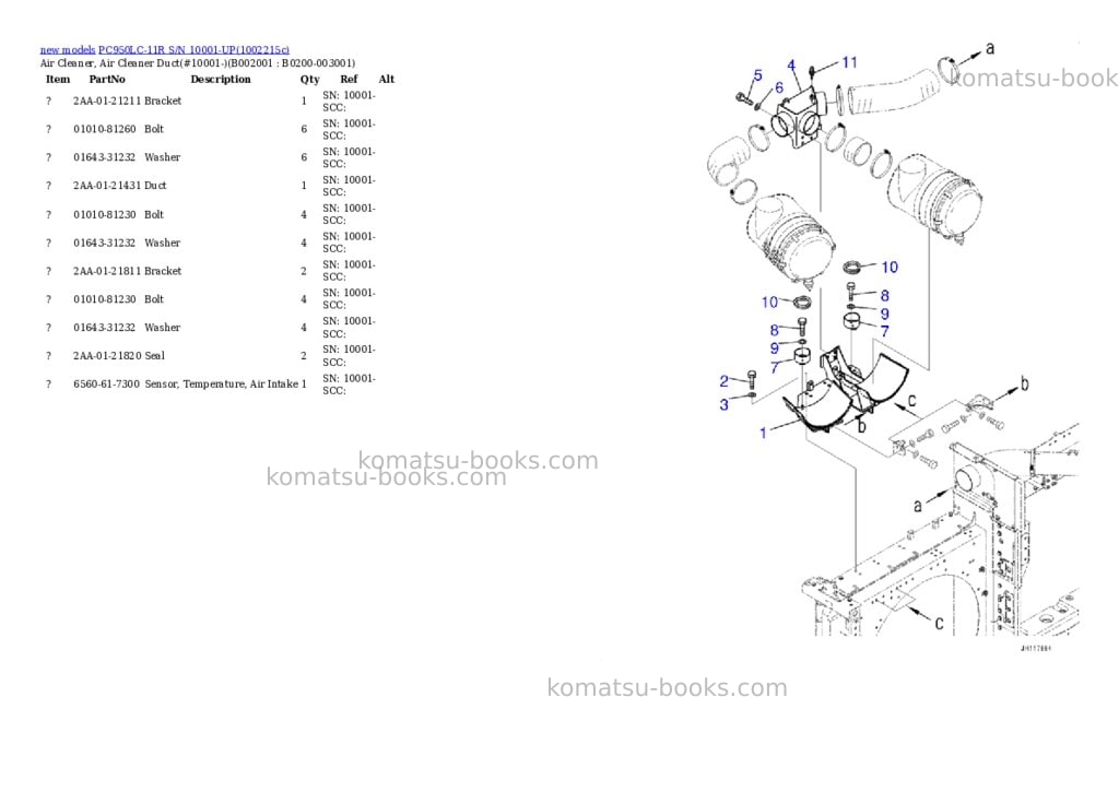 Komatsu PC950LC-11R S/N 10001-UP Parts catalog cover Page 2 Komatsu PC950LC-11R S/N 10001-UP Parts catalog cover Page 2