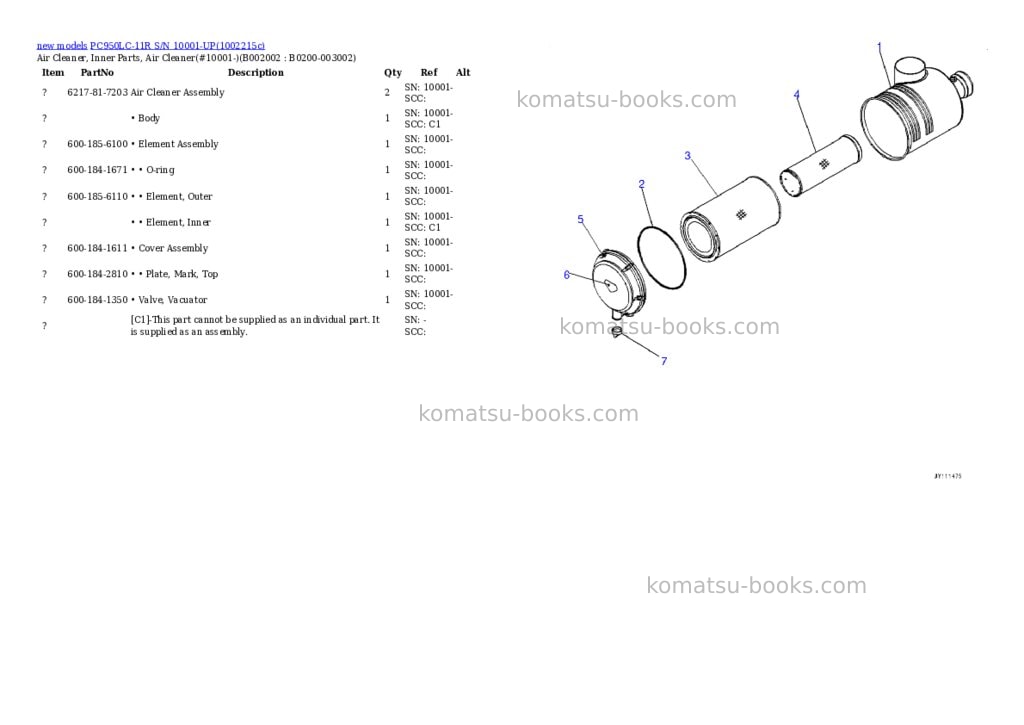 Komatsu PC950LC-11R S/N 10001-UP Parts catalog cover Page 3 Komatsu PC950LC-11R S/N 10001-UP Parts catalog cover Page 3