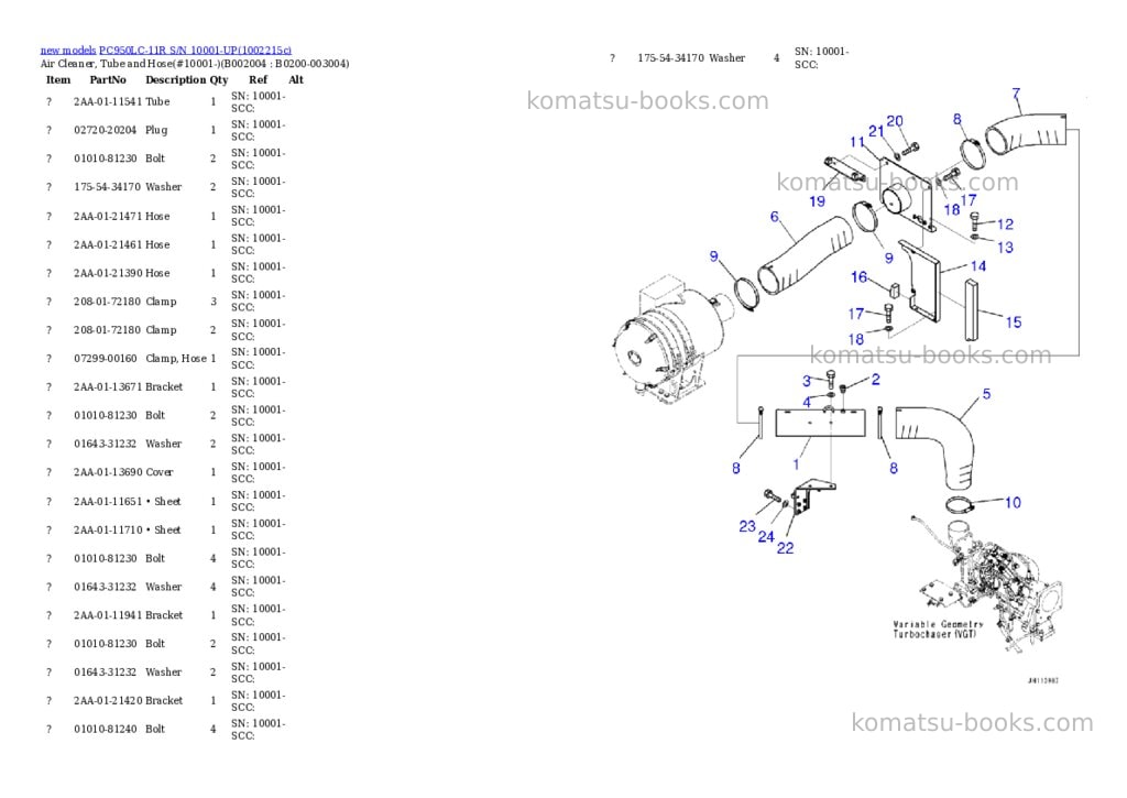 Komatsu PC950LC-11R S/N 10001-UP Parts catalog cover Page 5 Komatsu PC950LC-11R S/N 10001-UP Parts catalog cover Page 5