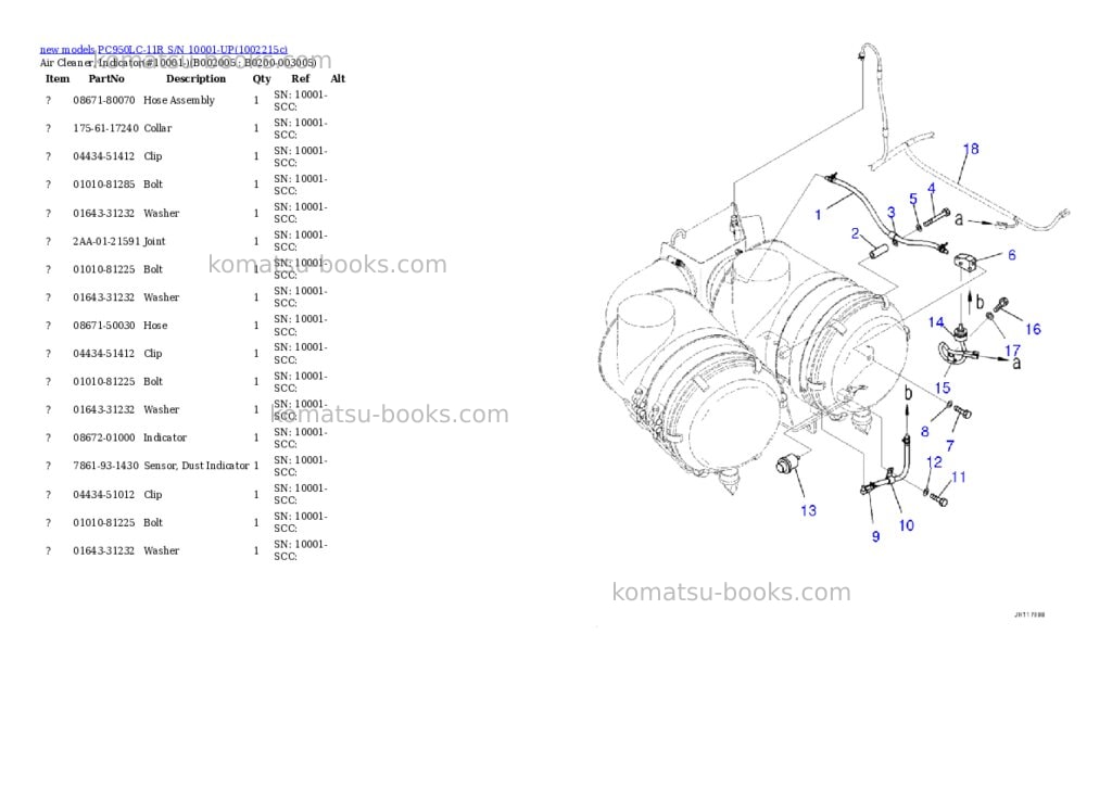 Komatsu PC950LC-11R S/N 10001-UP Parts catalog cover Page 6 Komatsu PC950LC-11R S/N 10001-UP Parts catalog cover Page 6