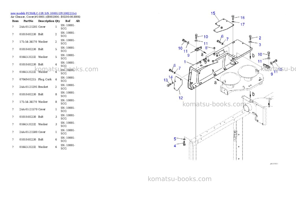 Komatsu PC950LC-11R S/N 10001-UP Parts catalog cover Page 7 Komatsu PC950LC-11R S/N 10001-UP Parts catalog cover Page 7