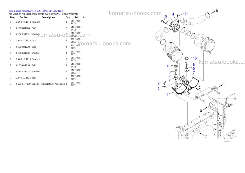 Komatsu PC950LC-11R S/N 10001-UP Parts catalog cover Page 9 Komatsu PC950LC-11R S/N 10001-UP Parts catalog cover Page 9