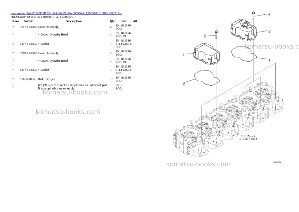 Komatsu SAA6D140E-7R S/N 841166-UP (For PC950-11R/PC950LC-11R) Parts catalog cover Page 3