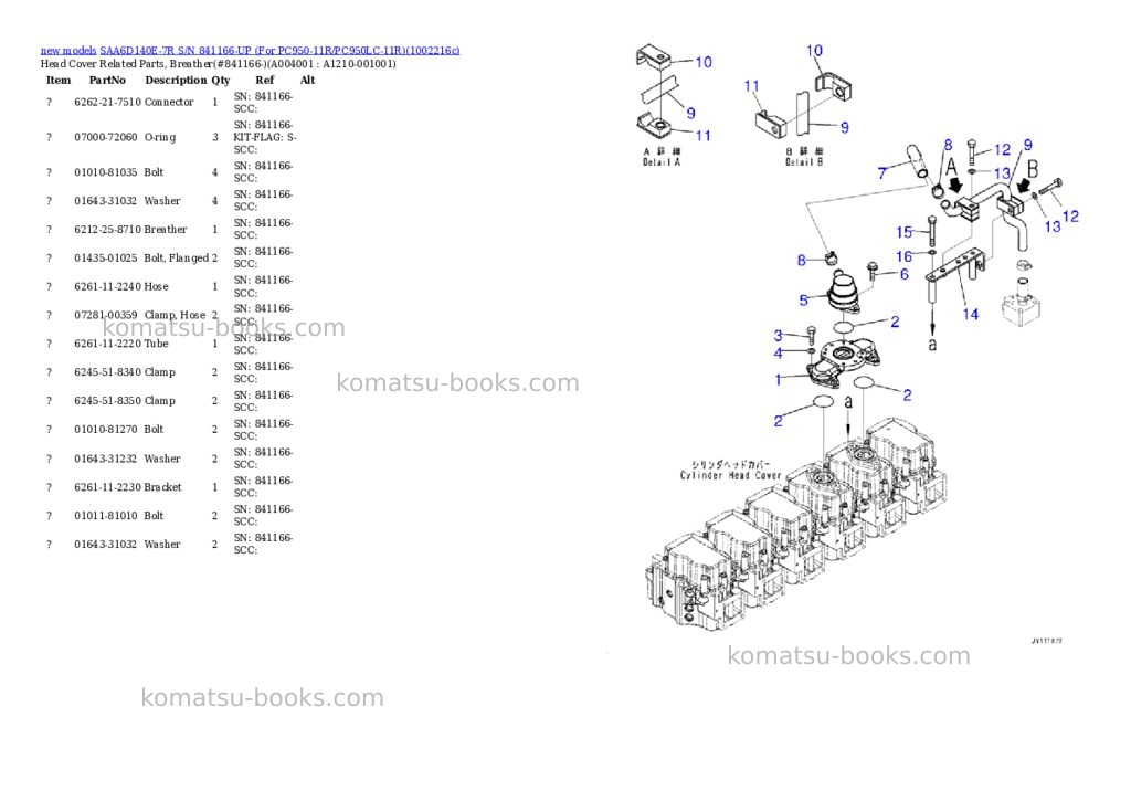 Komatsu SAA6D140E-7R S/N 841166-UP (For PC950-11R/PC950LC-11R) Parts catalog cover Page 4