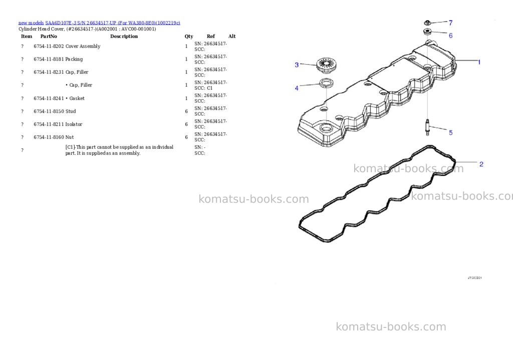 Komatsu SAA6D107E-3 S/N 26634517-UP (For WA380-8E0) Parts catalog cover Page 3