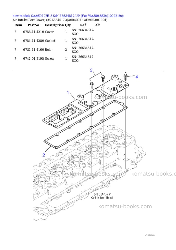 Komatsu SAA6D107E-3 S/N 26634517-UP (For WA380-8E0) Parts catalog cover Page 5