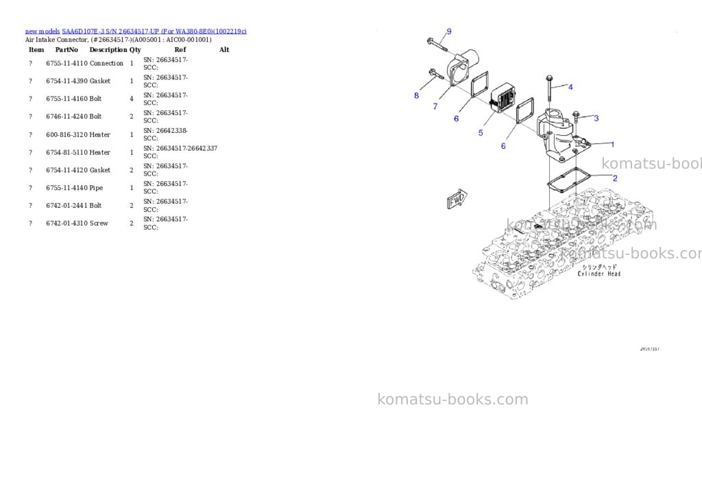 Komatsu SAA6D107E-3 S/N 26634517-UP (For WA380-8E0) Parts catalog cover Page 6