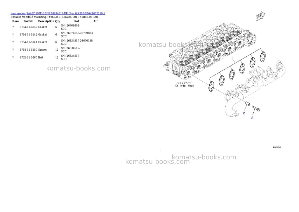 Komatsu SAA6D107E-3 S/N 26634517-UP (For WA380-8E0) Parts catalog cover Page 8