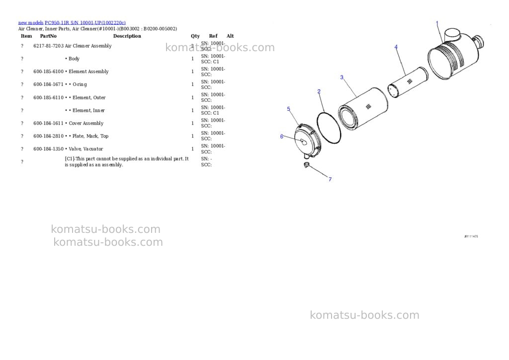 Komatsu PC950-11R S/N 10001-UP Parts catalog cover Page 10 Komatsu PC950-11R S/N 10001-UP Parts catalog cover Page 10