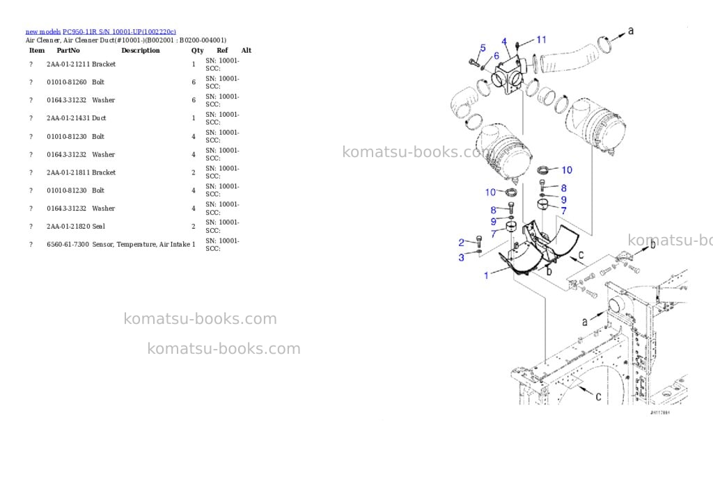 Komatsu PC950-11R S/N 10001-UP Parts catalog cover Page 2 Komatsu PC950-11R S/N 10001-UP Parts catalog cover Page 2